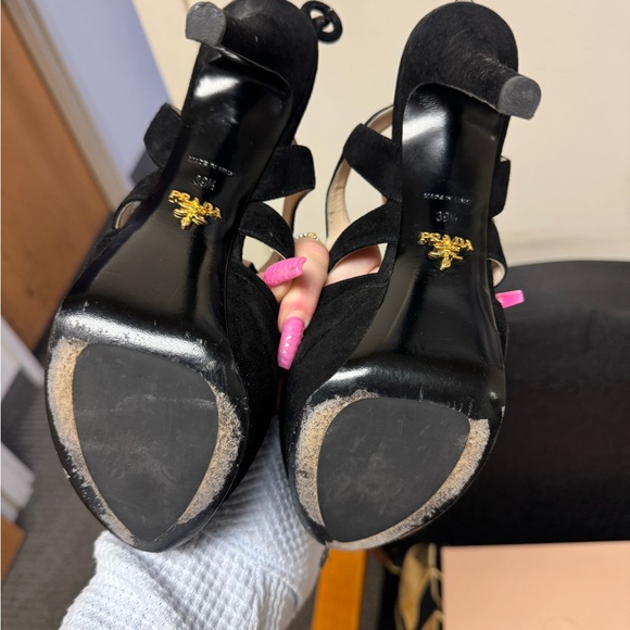 FINAL PRICE Prada Camoscio 2 Black Suede Platform Strappy Heels - Picture 8 of 12